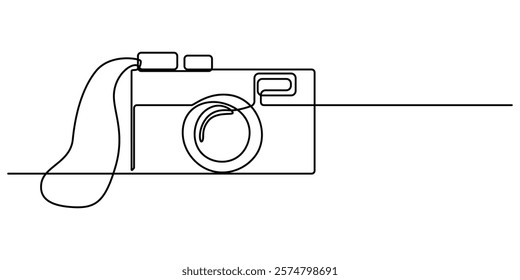 Instant Camera Continuous Line Drawing with Editable Stroke and Copy Space, Digital camera continuous one line drawing. Isolated on white background vector illustration, One single line drawing of old