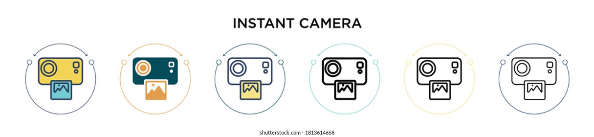 Instant camera icon in filled, thin line, outline and stroke style. Vector illustration of two colored and black instant camera vector icons designs can be used for mobile, ui, web