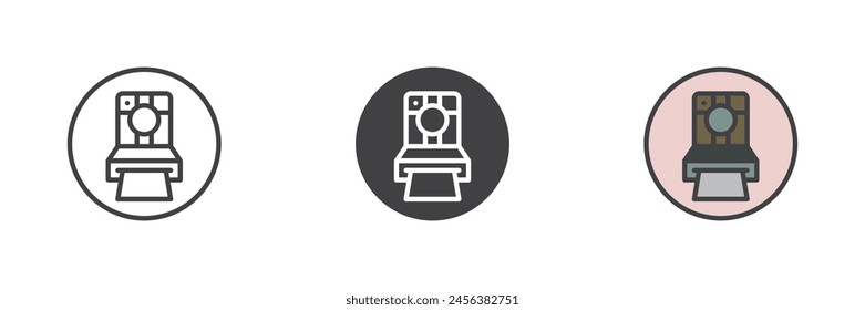 Instant camera print different style icon set. Line, glyph and filled outline colorful version, outline and filled vector sign. Symbol, logo illustration. Vector graphics