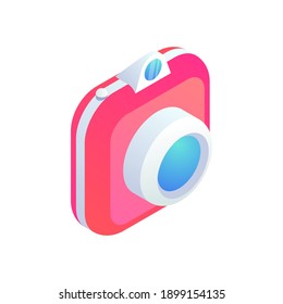 Instant Camera trendy isometric Icon isolated on white background. 3d photo Camera, snapshot photography symbol for web site design, web button, mobile app. Vector illustration