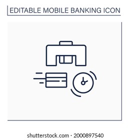 Instant card issuance line icon. Credit or debit card is issued and activated on spot, can be used immediately. Saving time.Mobile banking service concept. Isolated vector illustration