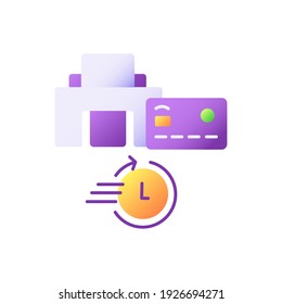 Instant card issuance vector flat color icon. Quick money access. Mobile banking service. Credit card payment. Financial transaction. Cartoon style clip art for mobile app. Isolated RGB illustration