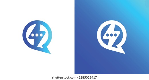 Instant chat or chat bubble and thunder icon logo design template
