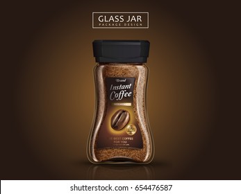 instant coffee jar package design, isolated brown background, 3d illustration