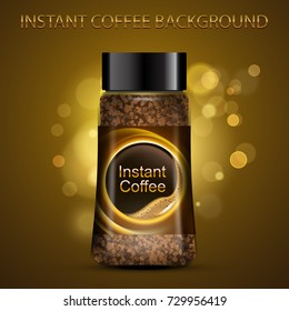 Instant coffee package on abstract blurred background. Vector template