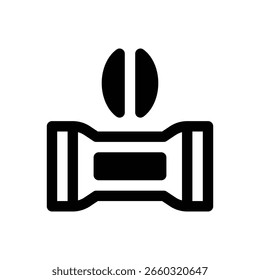 Instant coffee sachet. Outlined stroke vector icon with black-filled details.
