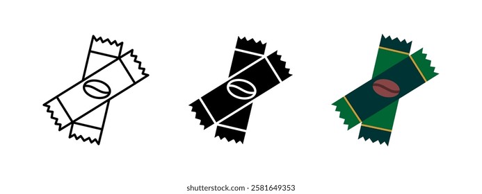Icono de palo de café instantáneo. Ilustración vectorial rápida de bebidas. Símbolo portátil del paquete del sobre. Signo de conveniencia de bebida energética. Concepto de aroma de cafeína caliente. Desierto de chocolate con sabor a café dulce.