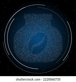 The instant coffee symbol filled with white dots. Pointillism style. Some dots is red. Vector illustration on blue background with stars