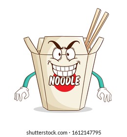 instant cup noodle cartoon character with funny evil smile expression