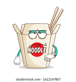 instant cup noodle cartoon character tired waiting someone with funny bad expression