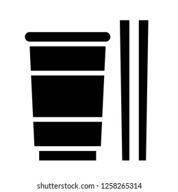 Instant cup noodle with chopsticks vector, grocery store related solid design icon