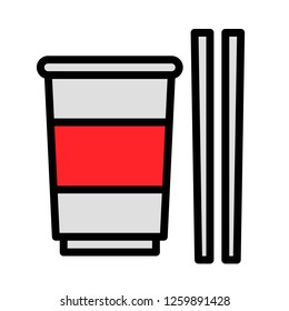 Instant cup noodle with chopsticks vector, filled design editable outline icon