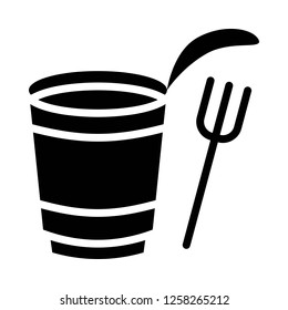 Instant cup noodle with fork vector, grocery store related solid design icon