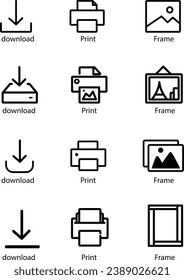 Sofort-Download-Set von Symbolen - Download, Druck und Rahmen-Symbole. Vektorgrafiken im modernen Stil. So ordnen Sie Einlistungen oder den Verkauf von Kunstdrucken als Sofortdownloads.