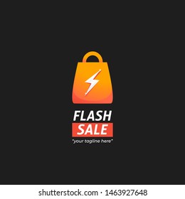 Instant Flash sale marketplace logo with shopping bag icon with thunder lightning