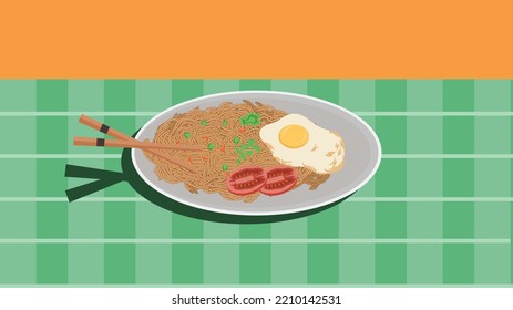 instant fried noodles flat illustration 