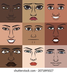 Instant Men and Women Faces Collection, Male and Female Faces, Men and Women Heads Set, Male and Female Avatars, Emotional Faces, Ethnicity Groups