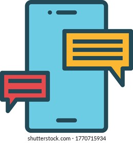 Instant messaging App Concept, Mobile phone with text design, Digital Discussion Vector Color Icon, Business communication Medium Symbol on white background