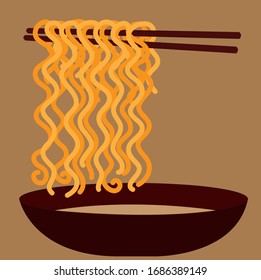 instant noodle in the bowl on the brown background