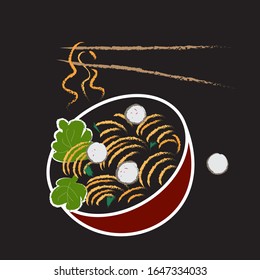 Instant noodle in the bowl on the Grey background
