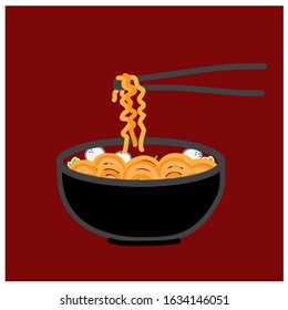 instant noodle in the bowl on the red background