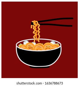 instant noodle in the bowl on the red background