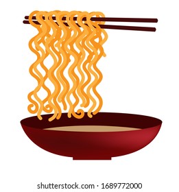 instant noodle in the bowl on the white background