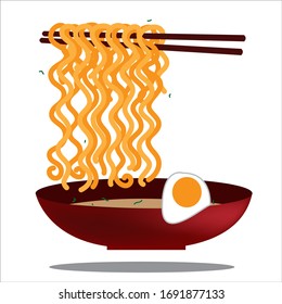 instant noodle in the bowl on the white background