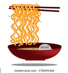 instant noodle in the bowl on the white background