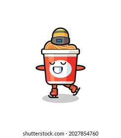 instant noodle cartoon as an ice skating player doing perform , cute style design for t shirt, sticker, logo element