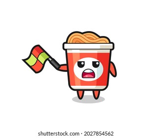instant noodle cartoon as the line judge hold the flag up at a 45 degree angle , cute style design for t shirt, sticker, logo element