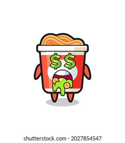 instant noodle character with an expression of crazy about money , cute style design for t shirt, sticker, logo element