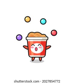 the instant noodle circus cartoon juggling a ball , cute style design for t shirt, sticker, logo element