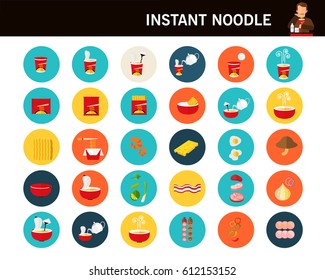 Instant noodle concept flat icons. 