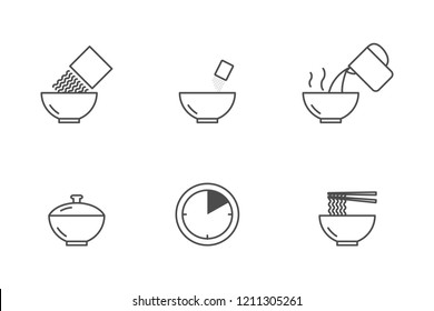 Instant noodle cooking vector icons