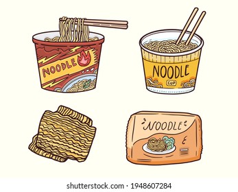 Instant noodle cup with chopstick vector illustration