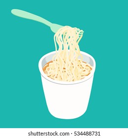 Instant noodle in cup with fork illustration vector