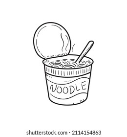 Instant noodle drawing in sketch style isolated on white background. Instant noodle doodle 