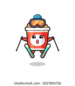 instant noodle mascot character as a ski player , cute style design for t shirt, sticker, logo element