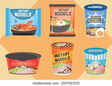 Instant noodle Product set illustration vector