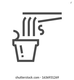 Instant noodle or ramen vector icon. That chinese, japanese, korean or asian fast food made from wheat, sodium. Include paper cup, chopstick for eat with soup, chicken. Quick and convenience. 48x48 px