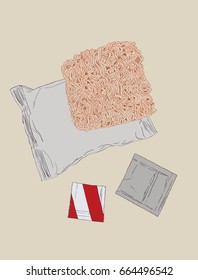 instant noodle set, sketch vector.