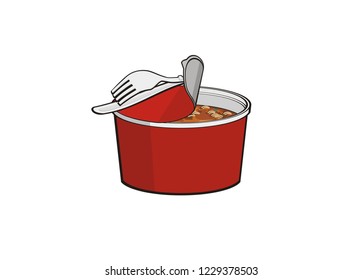instant noodle in a small cup, with folded plastic fork