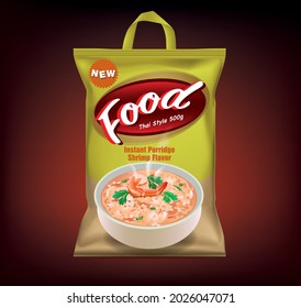 Instant noodle soup packaging design.Instant Porridge Shrimp Flavor.illustration vector