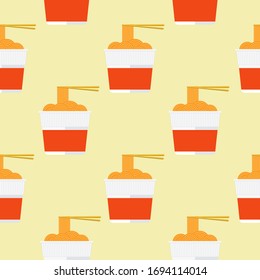 Instant Noodles and chopsticks vector seamless pattern. Asian food print isolated