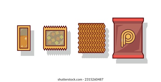 instant noodles and condiments. Vector illustration.