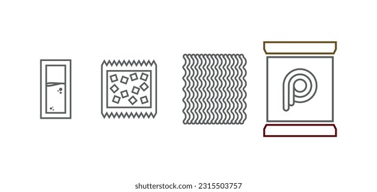 instant noodles and condiments. Vector illustration.