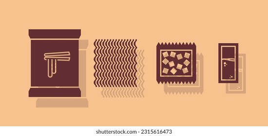 instant noodles and condiments. Vector illustration.