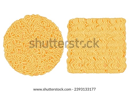 Block of instant ramen noodles on red background.