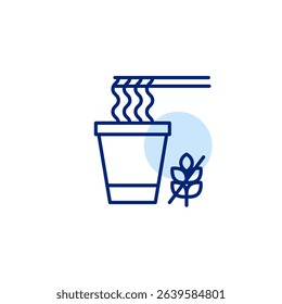 Instant noodles in cup and chopsticks and gluten free symbol. Dietary restrictions, food labelling. Pixel perfect, editable stroke vector icon